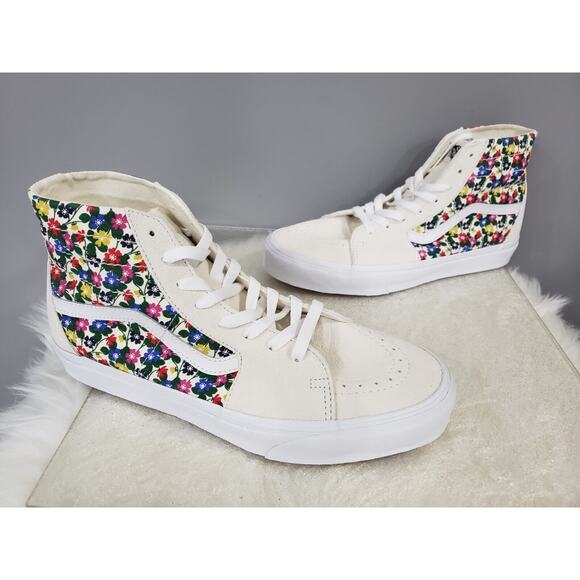NEW‎ Vans Size 12 Women's Sk8-Hi Tapered Retro White Floral Sneakers Hippie Boho - Picture 2 of 9